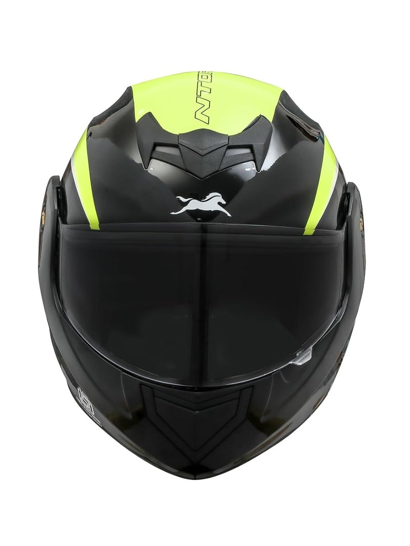 TVS Ntorq Full Face, Flip Up Helmet with ABS Shell, ISI Certified, Scratch and UV Resistant Visor, Neon-Black - Image 3