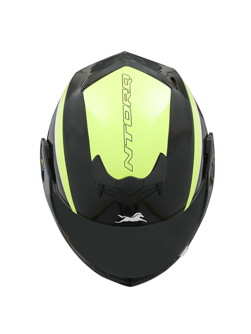 TVS Ntorq Full Face, Flip Up Helmet with ABS Shell, ISI Certified, Scratch and UV Resistant Visor, Neon-Black - Image 5