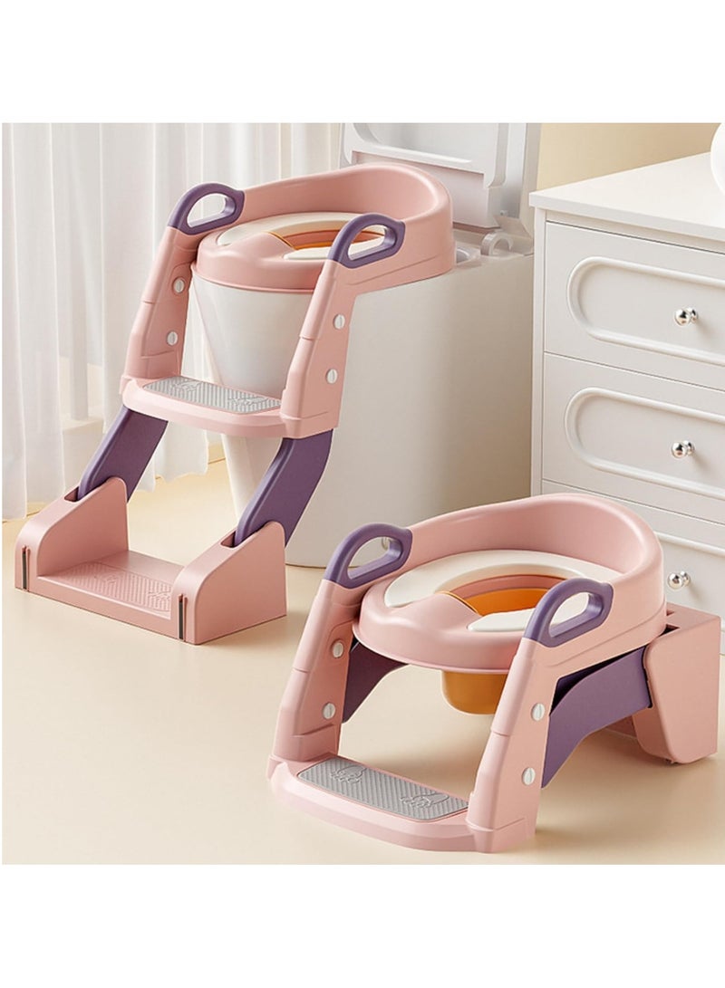 آي ميس يو مقعد تدريب الأطفال على استخدام المرحاض، مقعد مرحاض قابل للطي 3 في 1 للأطفال الصغار مع سلم غير قابل للانزلاق، واقي من الرذاذ، وردي