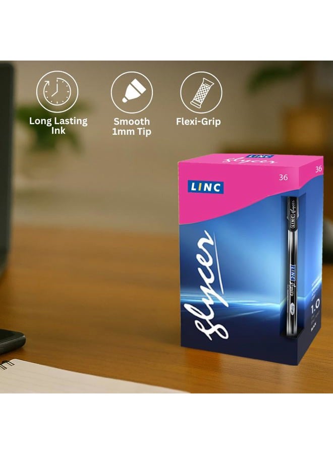 linc Glycer Smooth Ball Point Pen, Soft Grip, 1.00mm Tip, 36-Count, Black - Image 5