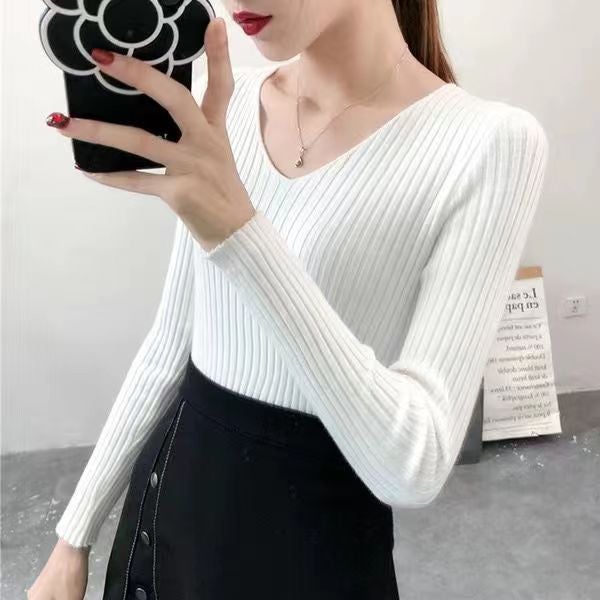 Korean V-Neck Knit Sweater Women Autumn Black  - Image 2