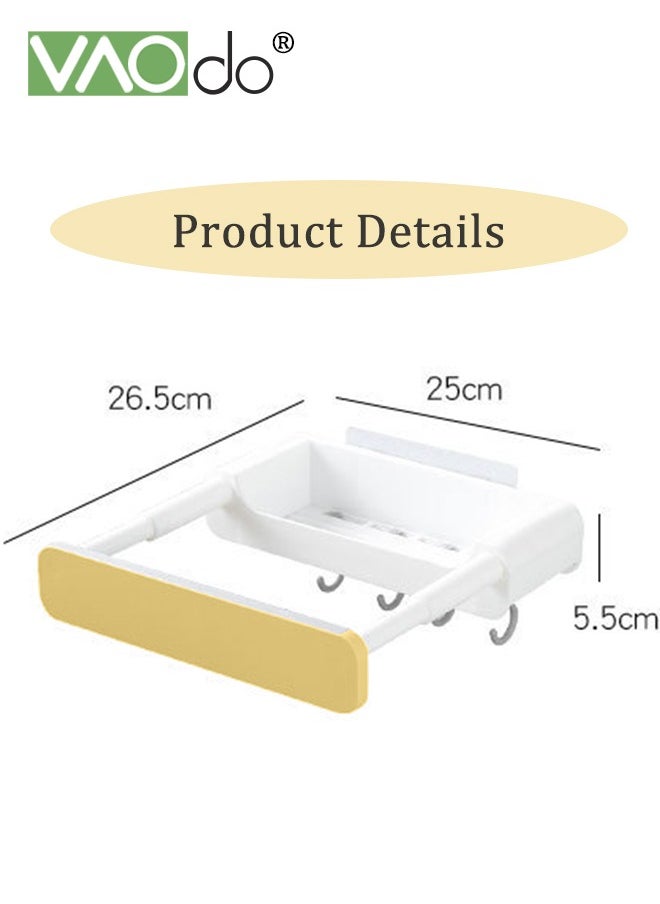 Multi-functional Towel Holder Retractable Washbasin Rack Punch-Free Storage Rack With Hook Super Load-Bearing Bathroom Storage Rack Kitchen Storage Rack Yellow