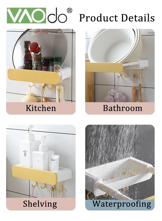 Multi-functional Towel Holder Retractable Washbasin Rack Punch-Free Storage Rack With Hook Super Load-Bearing Bathroom Storage Rack Kitchen Storage Rack Yellow