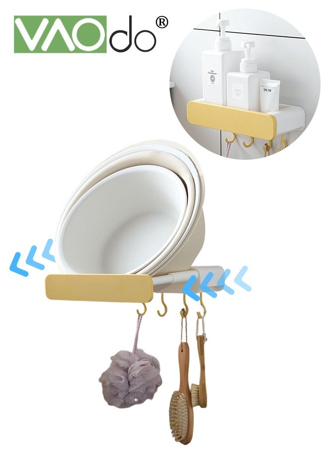 Multi-functional Towel Holder Retractable Washbasin Rack Punch-Free Storage Rack With Hook Super Load-Bearing Bathroom Storage Rack Kitchen Storage Rack Yellow
