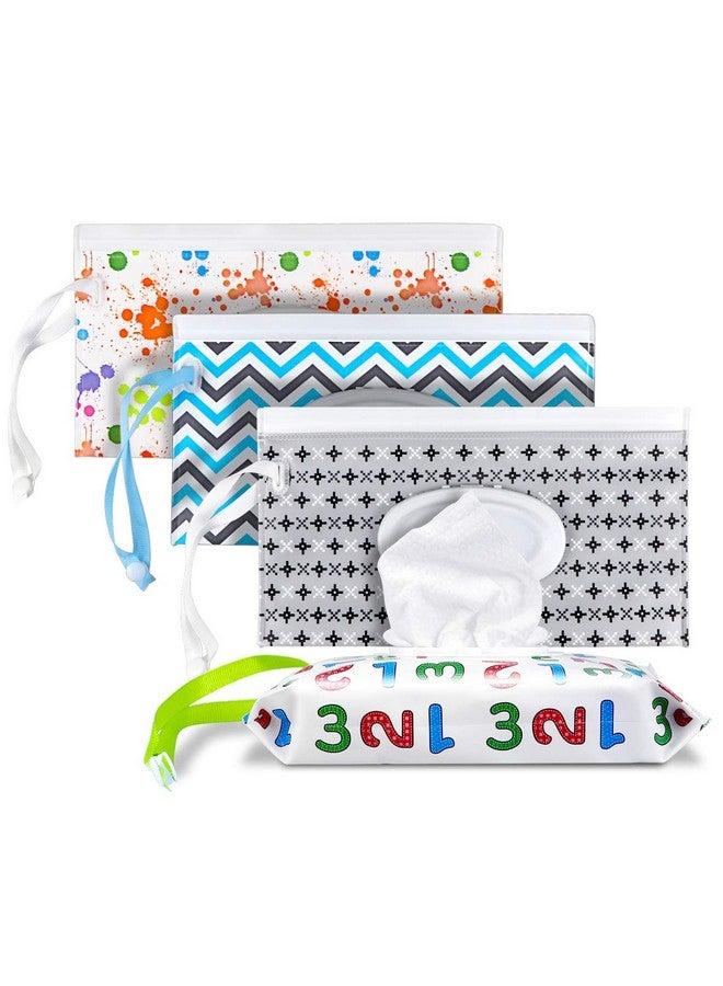 DOERDO DD DOERDO 4 Pieces Portable Wet Wipe Pouch Bags Set, Baby Wipe Holder Reusable Travel Wet Wipe Dispenser Keeps Baby Wipe Fresh and Safe - Image 1