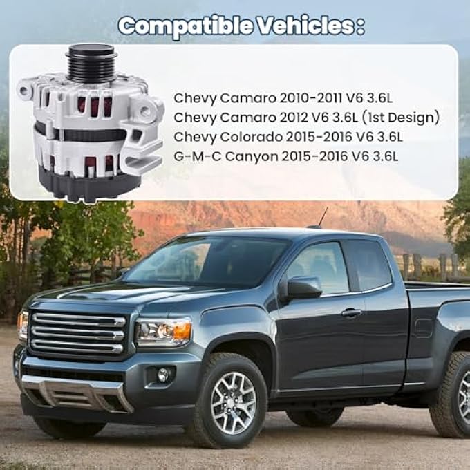 FuseRish 13502988 Alternator 150A Compatible with Chevy Camaro 2010-2012 3.6L, Colorado 2015-2016 3.6L, G-M-C Canyon 2015-2016 3.6L,Replace Number: FG15S026, 11485N, 11485, 11007 AL8876X, 849127 - Image 3