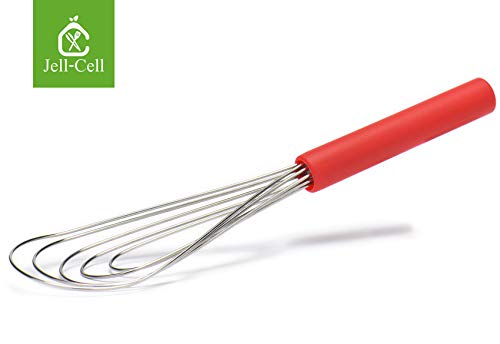Jell-Cell Flat Whisk Silicone Handle Non Slip 10" - 5 Wires Whisk with 10 Heads for Kitchen Cooking Color Red by Jell-Cell - Image 3