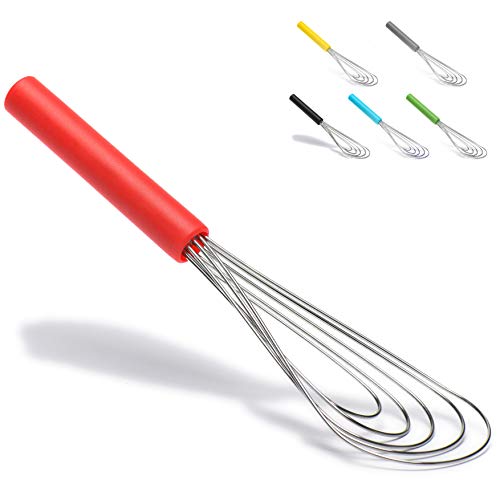 Jell-Cell Flat Whisk Silicone Handle Non Slip 10" - 5 Wires Whisk with 10 Heads for Kitchen Cooking Color Red by Jell-Cell - Image 1