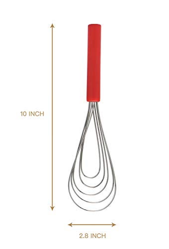 Jell-Cell Flat Whisk Silicone Handle Non Slip 10" - 5 Wires Whisk with 10 Heads for Kitchen Cooking Color Red by Jell-Cell - Image 5