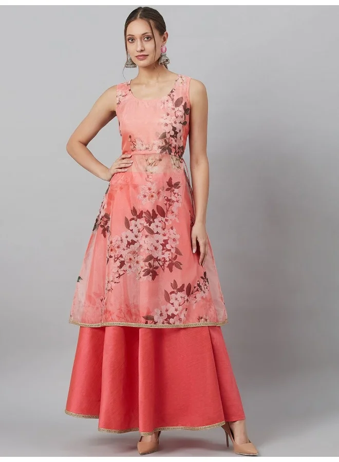 AKS AKS Floral Printed A-Line Kurta With Skirt