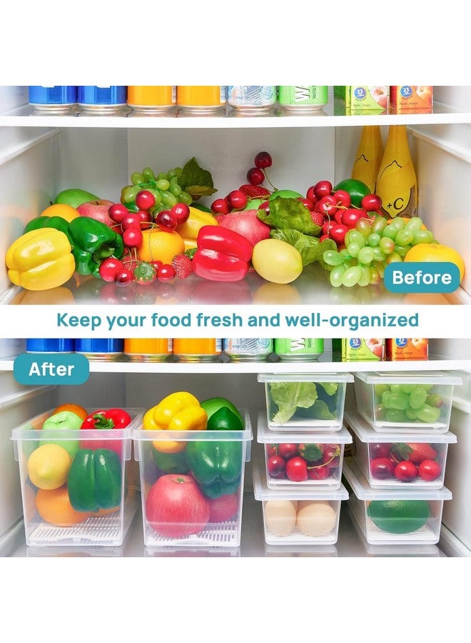 Rylan Plastic Fridge Storage Boxes (Pack Of 2), Fridge Organizer With Removable Drain Plate Tray Keeps Fruits, Vegetables, Meat, Fish Fresh Longer (1500 Ml),White - Image 3