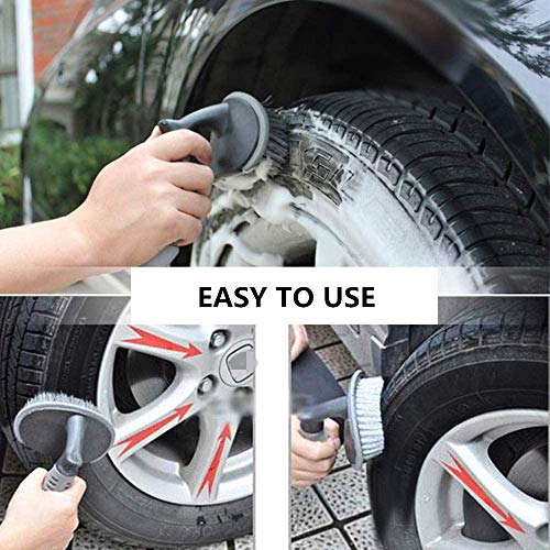 Auto Hub Tyre Cleaning Brush for Car with Long Bristles & Antislip Handle for Car Tire Cleaning & Scrubbing- Pack of 1, Grey, Rubber - Image 5