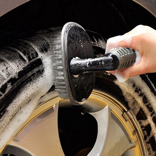 Auto Hub Tyre Cleaning Brush for Car with Long Bristles & Antislip Handle for Car Tire Cleaning & Scrubbing- Pack of 1, Grey, Rubber - Image 1