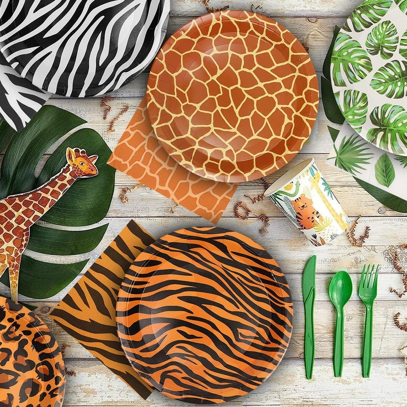 WIQEDOHA 100Pcs Jungle Safari Wild Animal Party Supplies Disposable jungle zoo animal Print Paper Plates and Napkins for Birthday Party, Baby Shower and jungle safari theme party decorations - Image 5