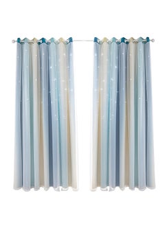 2pc Curtain Simple Gradient Hollow-out Star Pattern Double Layer Blackout Bedroom Living Room Insulation Curtain