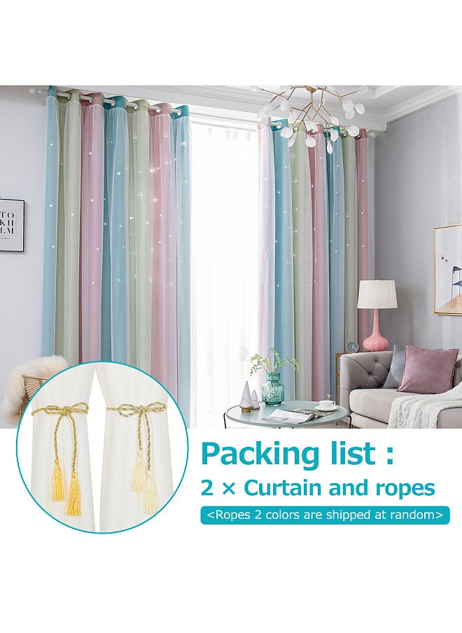 Generic - 2pc Curtain Simple Gradient Hollow-out Star Pattern Double Layer Blackout Bedroom Living Room Insulation Curtain - Image 1