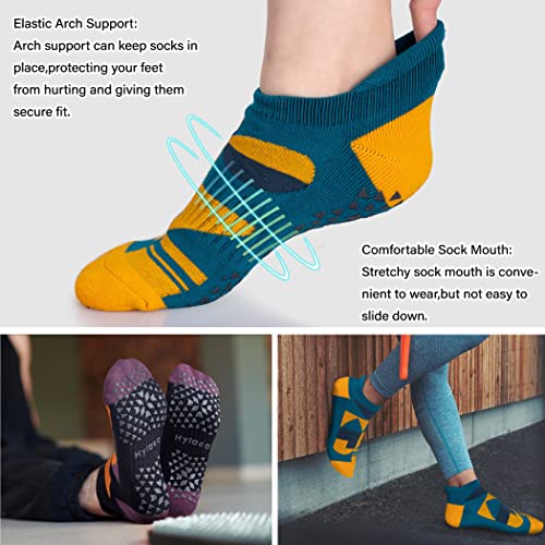 Hylaea Womens & Mens Non Slip Gripper Socks with Cushion for Yoga Pilates Barre Home Hospital Socks Yellow Blue Pink Brown Large X-Large - Image 3
