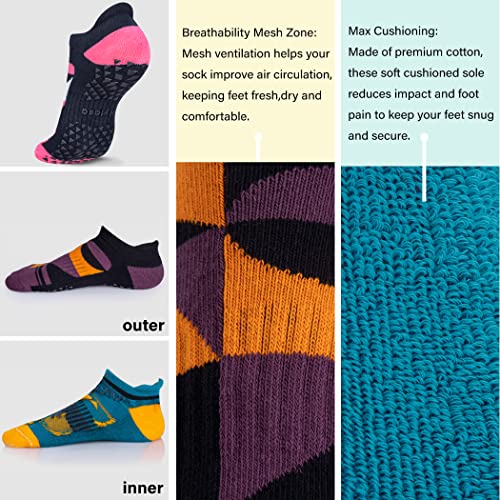 Hylaea Womens & Mens Non Slip Gripper Socks with Cushion for Yoga Pilates Barre Home Hospital Socks Yellow Blue Pink Brown Large X-Large - Image 4