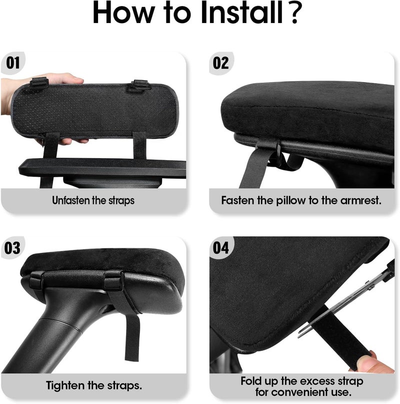 ZNCMRR 2 Pack Office Chair Armrest Pads Covers with Memory Foam Elbow Pillow for Forearm Pressure Relief, Black Arm Rest Covers for Office Chairs, Wheelchair, Comfy Gaming Chair(Black) - Image 5