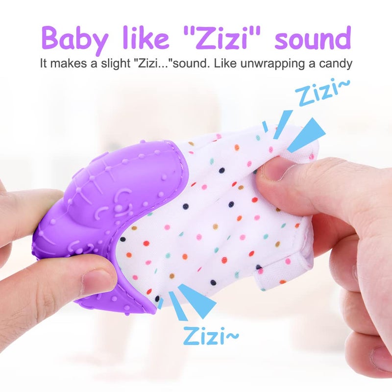 Vicloon Silicone Teething Mitt, 2Pcs Teething Mitten with Adjustable Strap, Crinkle Sound and Textured, Self Soothing Baby Chew Toys for 0-6month Infants - Image 4