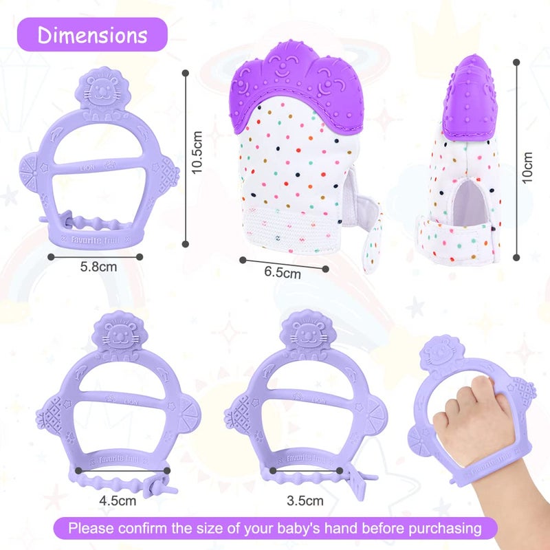 Vicloon Silicone Teething Mitt, 2Pcs Teething Mitten with Adjustable Strap, Crinkle Sound and Textured, Self Soothing Baby Chew Toys for 0-6month Infants - Image 2