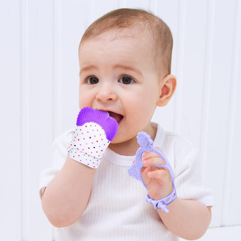 Vicloon Silicone Teething Mitt, 2Pcs Teething Mitten with Adjustable Strap, Crinkle Sound and Textured, Self Soothing Baby Chew Toys for 0-6month Infants - Image 5