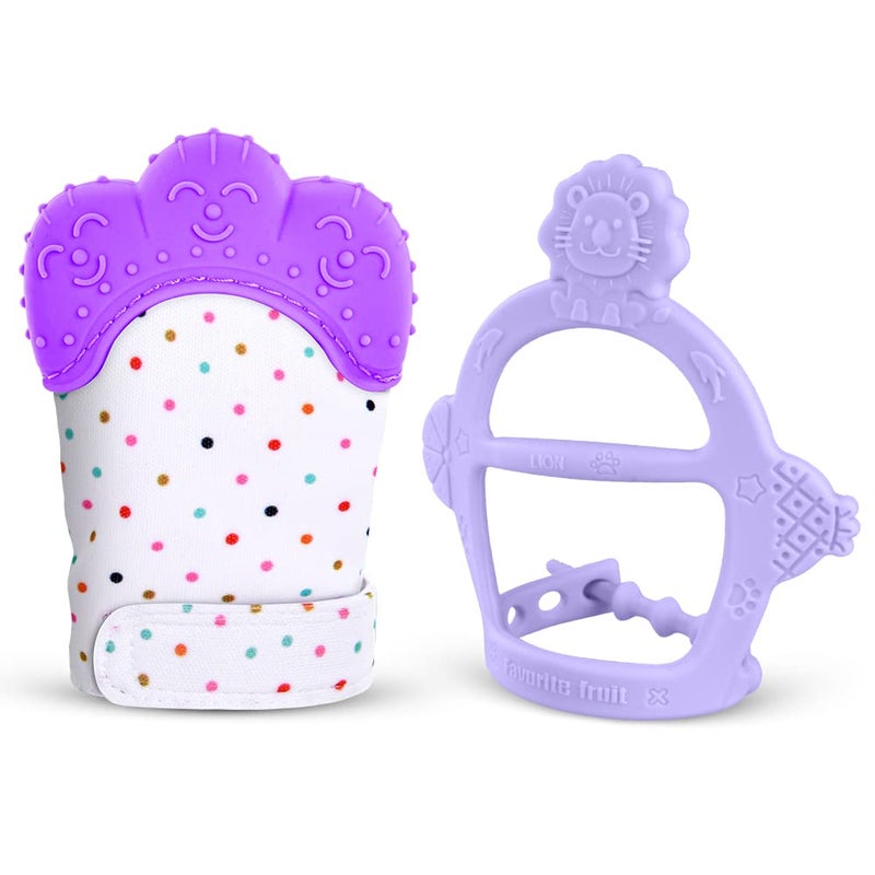 Vicloon Silicone Teething Mitt, 2Pcs Teething Mitten with Adjustable Strap, Crinkle Sound and Textured, Self Soothing Baby Chew Toys for 0-6month Infants - Image 1