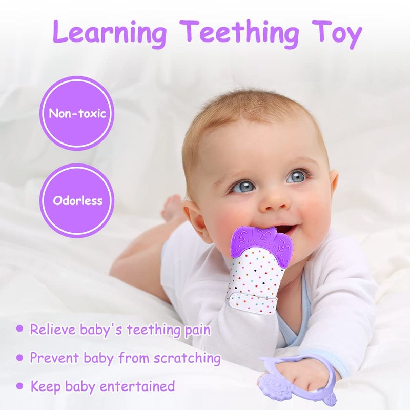 Vicloon Silicone Teething Mitt, 2Pcs Teething Mitten with Adjustable Strap, Crinkle Sound and Textured, Self Soothing Baby Chew Toys for 0-6month Infants - Image 3
