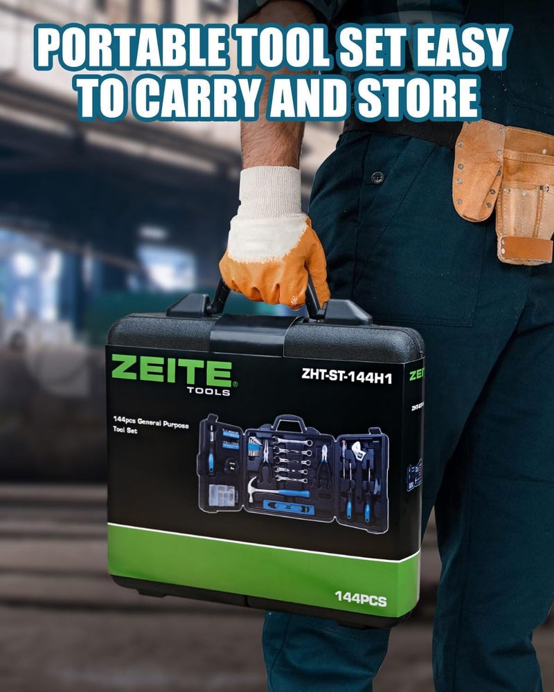 Zeite Tool Kit for Home, 144 Piece Hand Tool Set with Storage Box, General Basic Repair Tool Set with Hammer, Pliers, Wrenches, Voltage Tester, Measure Tape, Screwdriver Bits - Image 2