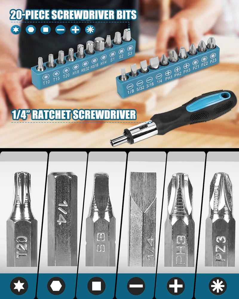 Zeite Tool Kit for Home, 144 Piece Hand Tool Set with Storage Box, General Basic Repair Tool Set with Hammer, Pliers, Wrenches, Voltage Tester, Measure Tape, Screwdriver Bits - Image 5