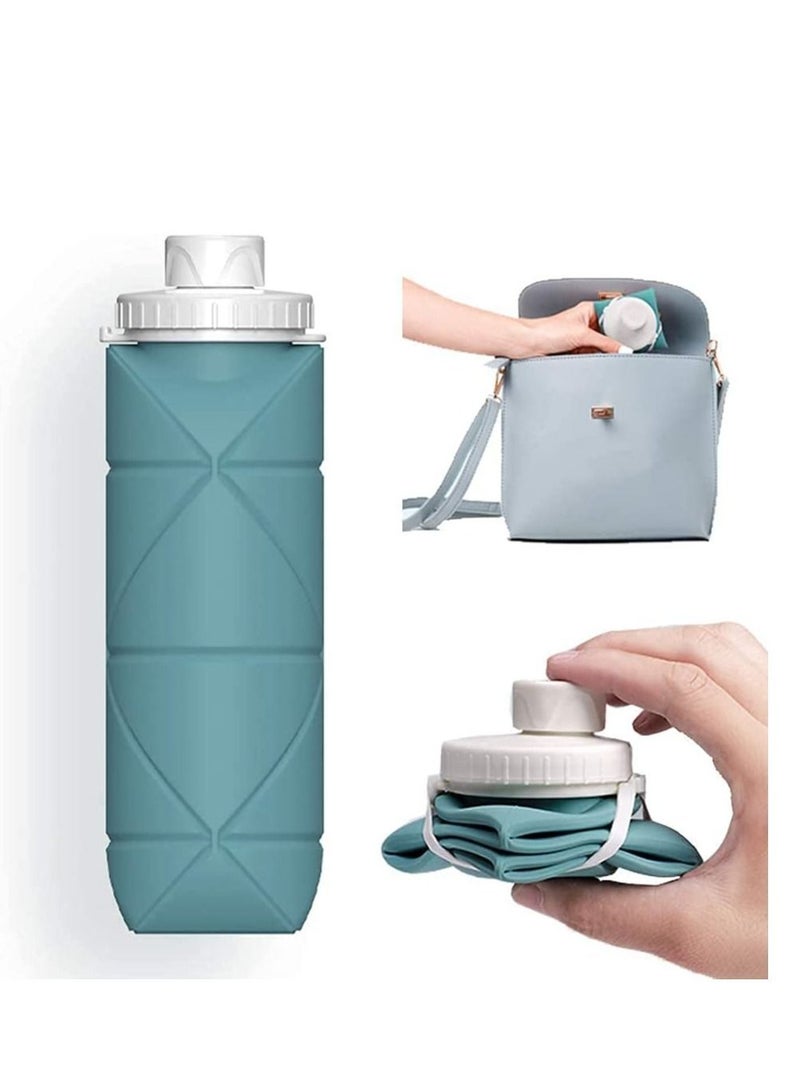 Y&D SPECIAL MADE Collapsible Water Bottles Leakproof Valve Reusable BPA Free Silicone Foldable Travel Bottle for Gym Camping Hiking Sports Lightweight Durable 600ML Dark Green  - Image 1