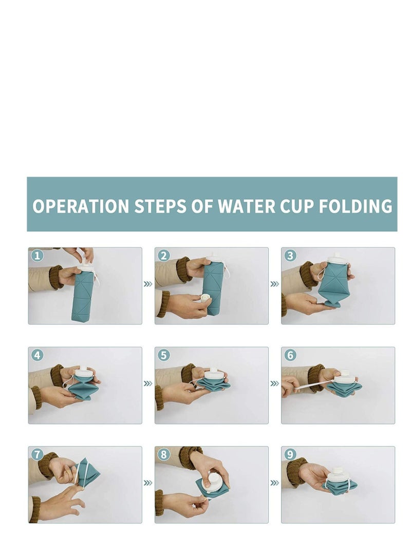 Y&D SPECIAL MADE Collapsible Water Bottles Leakproof Valve Reusable BPA Free Silicone Foldable Travel Bottle for Gym Camping Hiking Sports Lightweight Durable 600ML Dark Green  - Image 5
