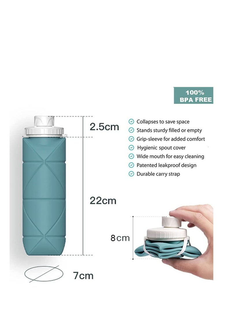 Y&D SPECIAL MADE Collapsible Water Bottles Leakproof Valve Reusable BPA Free Silicone Foldable Travel Bottle for Gym Camping Hiking Sports Lightweight Durable 600ML Dark Green  - Image 2