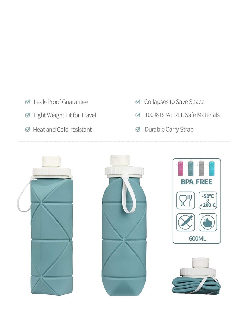 Y&D SPECIAL MADE Collapsible Water Bottles Leakproof Valve Reusable BPA Free Silicone Foldable Travel Bottle for Gym Camping Hiking Sports Lightweight Durable 600ML Dark Green  - Image 3
