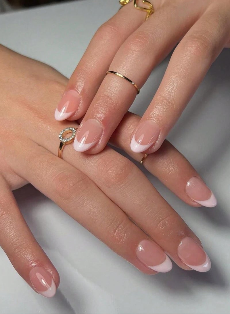 اظافر فرنسيه مزيفه بشكل لوزي تحتوي العلبه على 24 ظفر مع مبرد اظافر و صمغ - Image 1