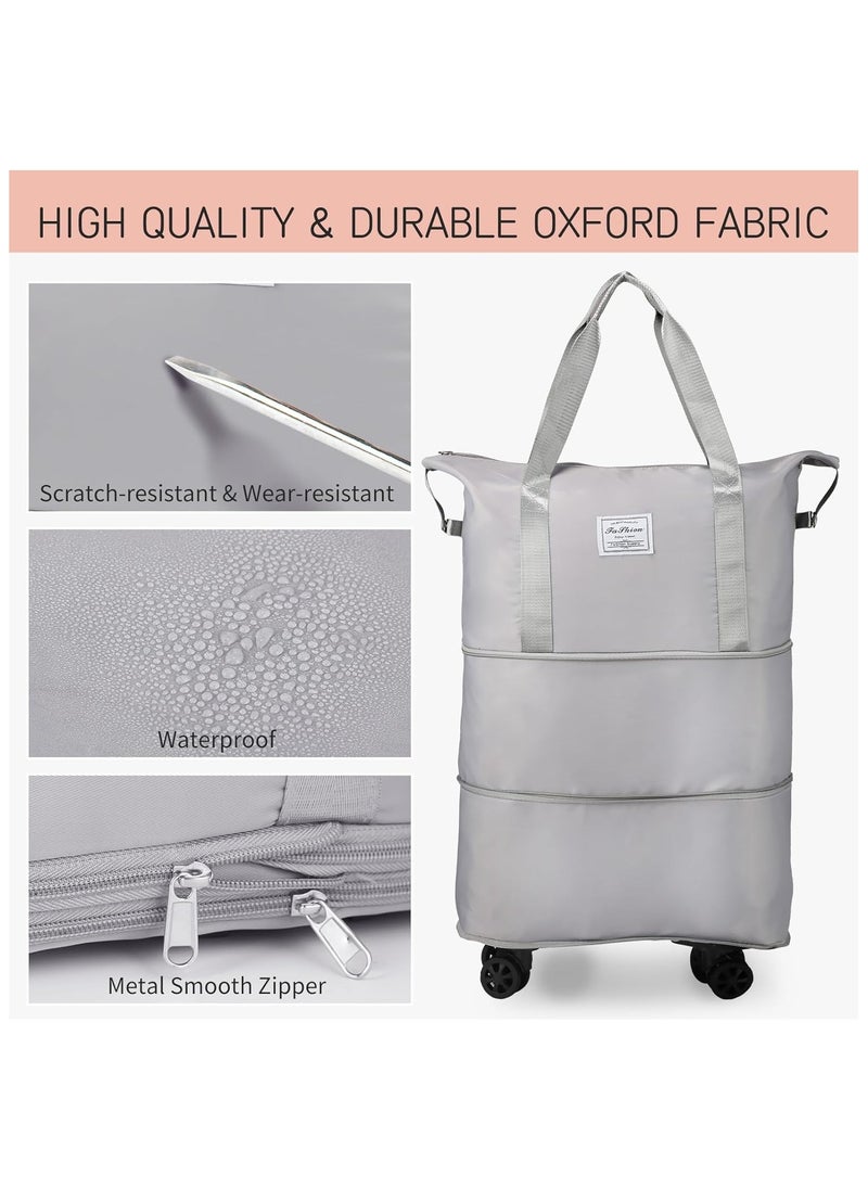 Generic - Rolling Duffle Bag with Wheels,Expandable Carry On Luggage Bag with Wheels,Foldable Duffle Bag for Travel,Weekend Bag for Women,Travel Duffel Bag with Spinner Wheels,Large Gym Bag (Grey) - Image 1