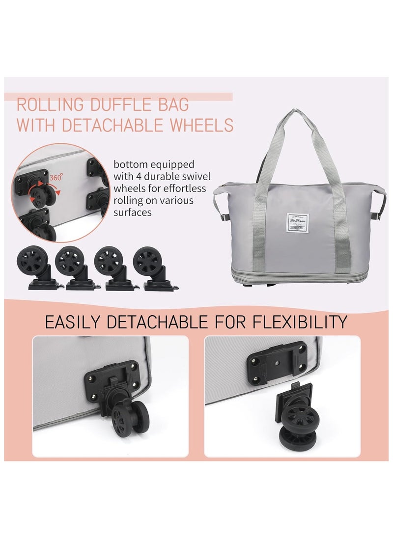 Generic - Rolling Duffle Bag with Wheels,Expandable Carry On Luggage Bag with Wheels,Foldable Duffle Bag for Travel,Weekend Bag for Women,Travel Duffel Bag with Spinner Wheels,Large Gym Bag (Grey) - Image 1
