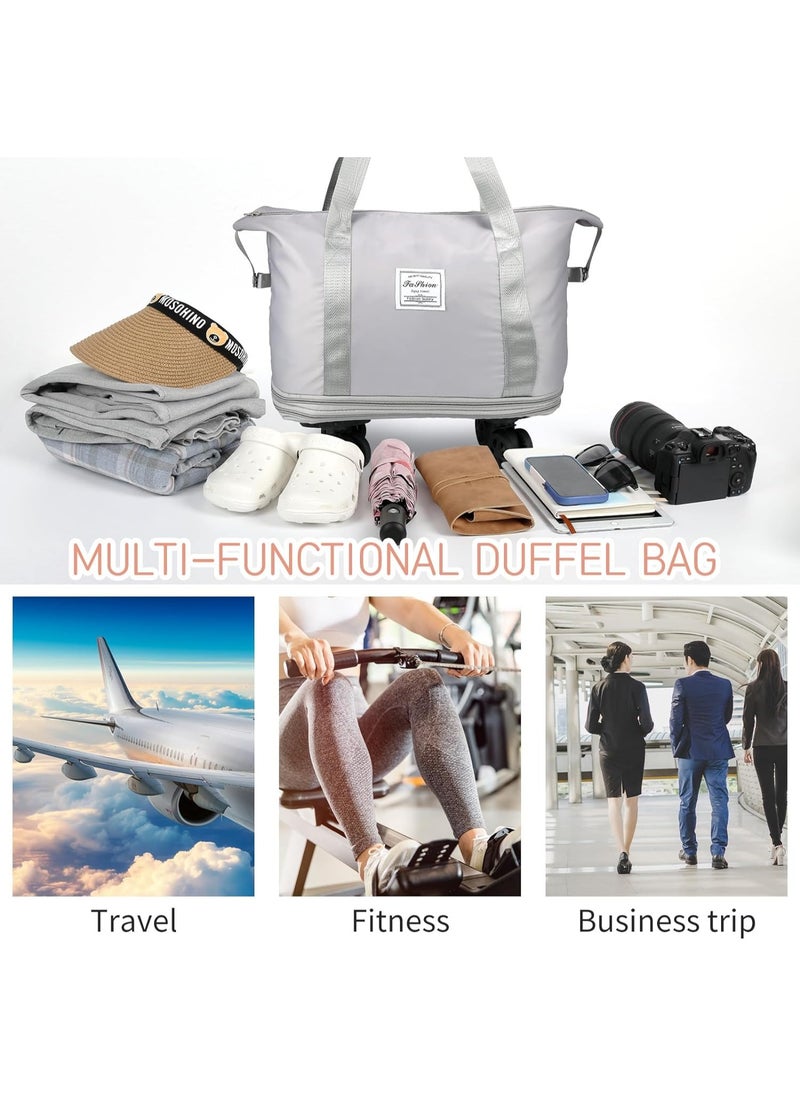 Generic - Rolling Duffle Bag with Wheels,Expandable Carry On Luggage Bag with Wheels,Foldable Duffle Bag for Travel,Weekend Bag for Women,Travel Duffel Bag with Spinner Wheels,Large Gym Bag (Grey) - Image 1