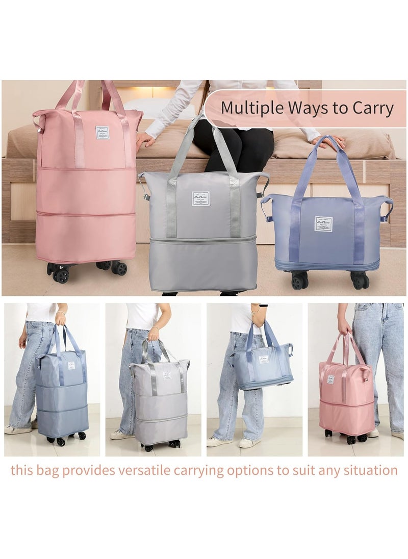 Generic - Rolling Duffle Bag with Wheels,Expandable Carry On Luggage Bag with Wheels,Foldable Duffle Bag for Travel,Weekend Bag for Women,Travel Duffel Bag with Spinner Wheels,Large Gym Bag (Grey) - Image 1