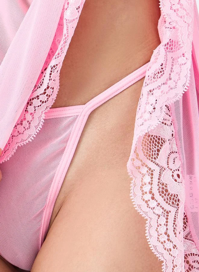Styli Styli Lace Panel Handkerchief Hem Babydoll with Thong