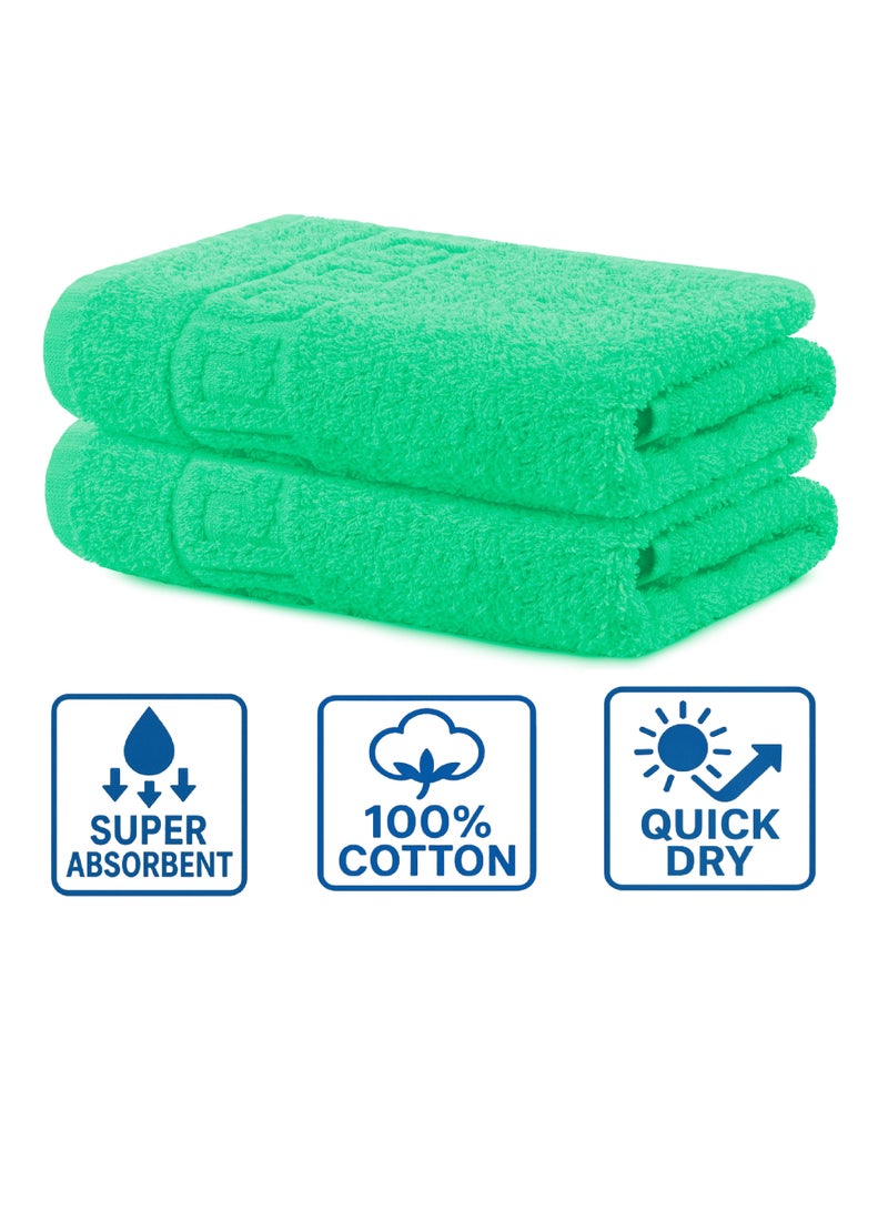 CONTEXT Solid Green 2 piece set 100% Cotton Hand Towel Gym Towel Face Towel - Image 2