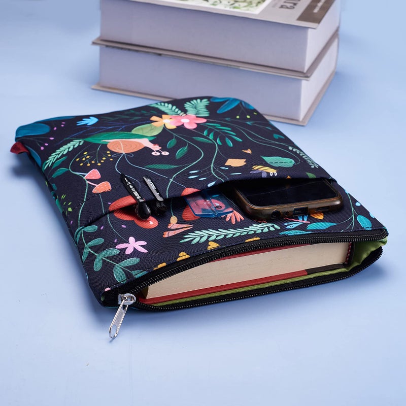 LParkin Book Sleeve Cute Snail Black Floral Book Protector Pouch Book Sleeves with Zipper Book Cover for Paperbacks Medium 11 Inch X 8.7 Inch Book Lover - Image 2