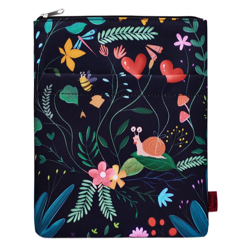 LParkin Book Sleeve Cute Snail Black Floral Book Protector Pouch Book Sleeves with Zipper Book Cover for Paperbacks Medium 11 Inch X 8.7 Inch Book Lover - Image 1