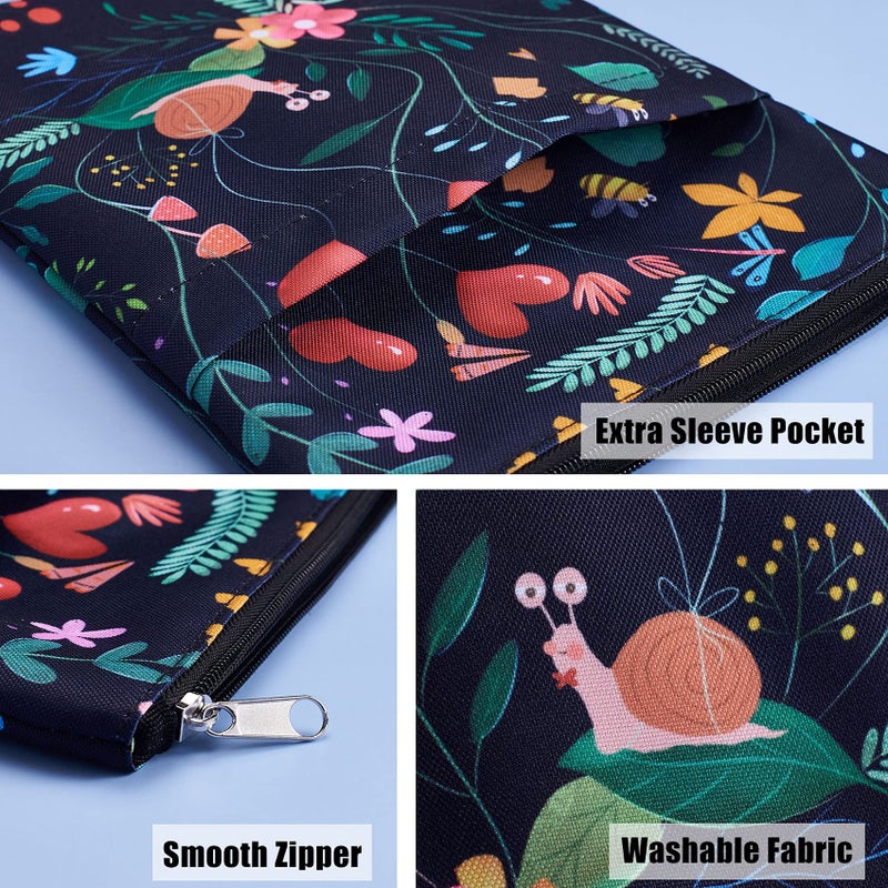 LParkin Book Sleeve Cute Snail Black Floral Book Protector Pouch Book Sleeves with Zipper Book Cover for Paperbacks Medium 11 Inch X 8.7 Inch Book Lover - Image 4