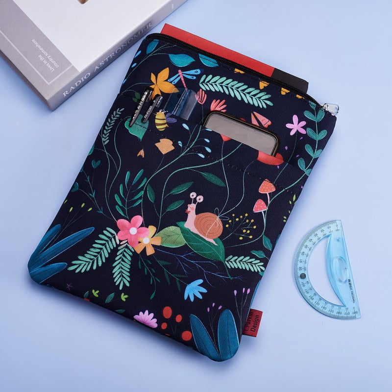 LParkin Book Sleeve Cute Snail Black Floral Book Protector Pouch Book Sleeves with Zipper Book Cover for Paperbacks Medium 11 Inch X 8.7 Inch Book Lover - Image 3