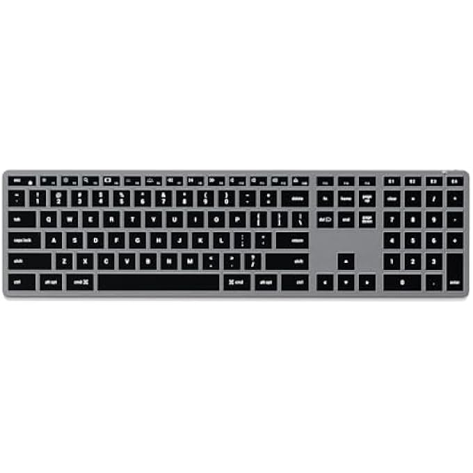 rayihni SLIM X3 BLUETOOTH WIRELESS KEYBOARD, US QWERTY LAYOUT, BACKLIT NUMERIC KEYPAD, MULTI-DEVICE – FOR MACBOOK AIR & PRO M5 M4 M3, MAC MINI, IPAD AIR & PRO, IMAC AND MORE – SPACE GREY - Image 1
