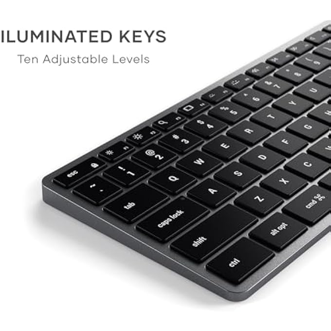 rayihni SLIM X3 BLUETOOTH WIRELESS KEYBOARD, US QWERTY LAYOUT, BACKLIT NUMERIC KEYPAD, MULTI-DEVICE – FOR MACBOOK AIR & PRO M5 M4 M3, MAC MINI, IPAD AIR & PRO, IMAC AND MORE – SPACE GREY - Image 3