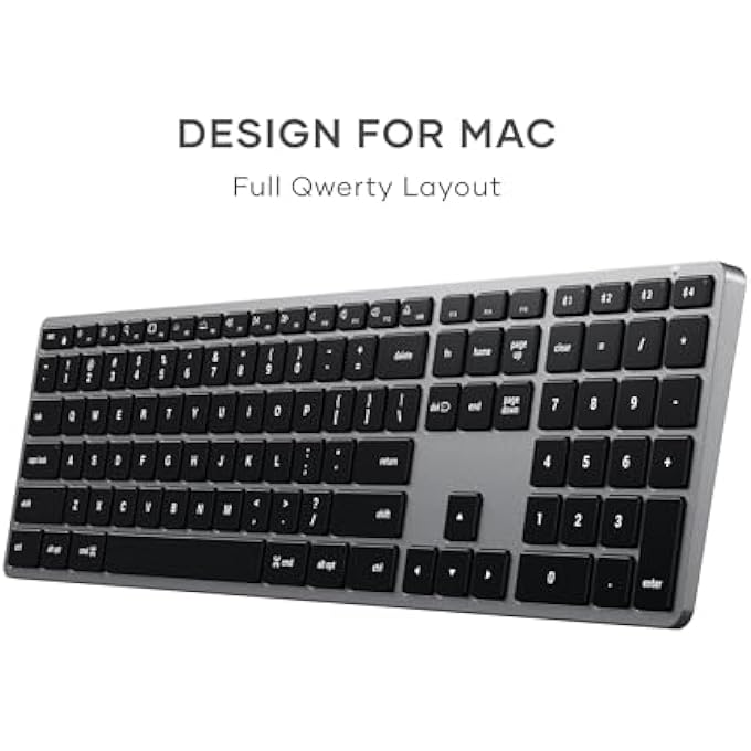 rayihni SLIM X3 BLUETOOTH WIRELESS KEYBOARD, US QWERTY LAYOUT, BACKLIT NUMERIC KEYPAD, MULTI-DEVICE – FOR MACBOOK AIR & PRO M5 M4 M3, MAC MINI, IPAD AIR & PRO, IMAC AND MORE – SPACE GREY - Image 2