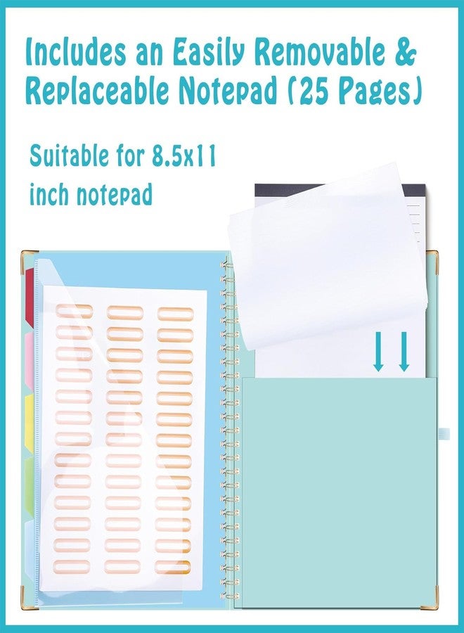 هاوتوكو حافظة أوراق HAUTOCO مع دفتر ملاحظات قابل لإعادة التعبئة بحجم الرسائل (11 بوصة × 8.5 بوصة)، 5 فواصل مع 10 جيوب، حامل قلم مرن وملصقات لملفات المجلدات، لوحة رسم حلزونية للممرضات (أزرق) - Image 4