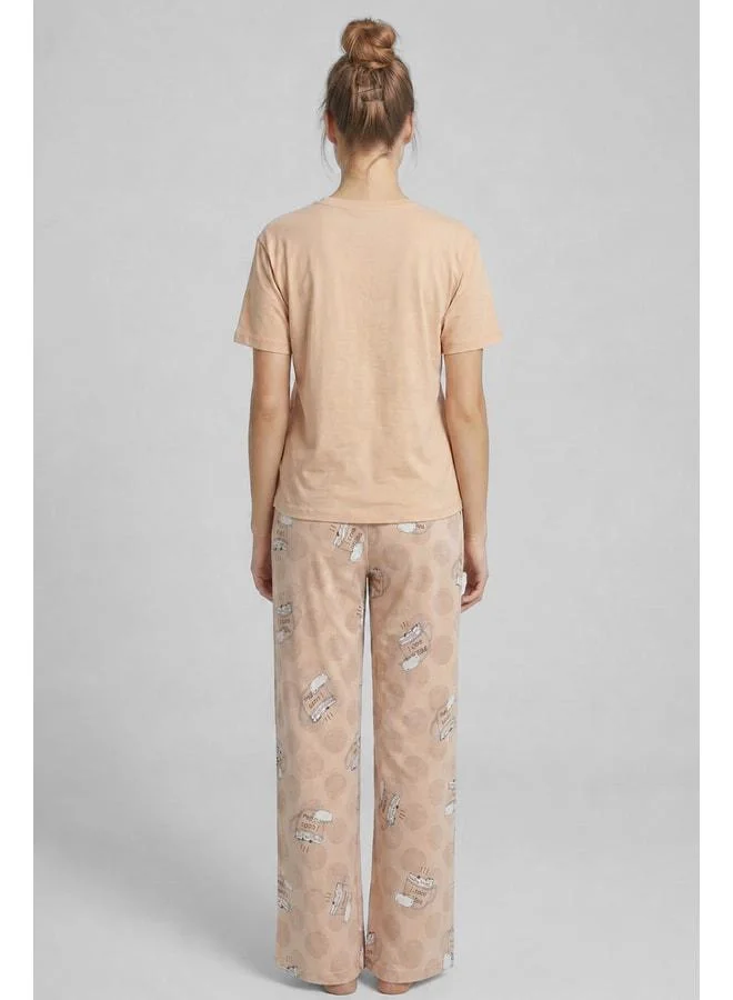Aytuğ Beige Cotton Pajama Set for Women